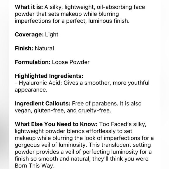 TOO FACED Born This Way Ethereal Setting Powder COLOR: Translucent - translucent - Picture 3 of 3